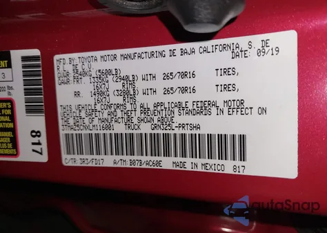 2020 Toyota Tacoma Trd Off-Road z USA, uszkodzony, nr VIN 3TMAZ5CNXLM116001